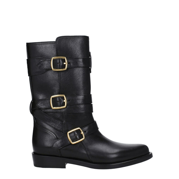 Flache Stiefel aus schwarzem Leder
