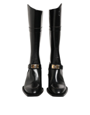 Schwarzes Logo Plaque Over The Calf Stiefel Schuhe