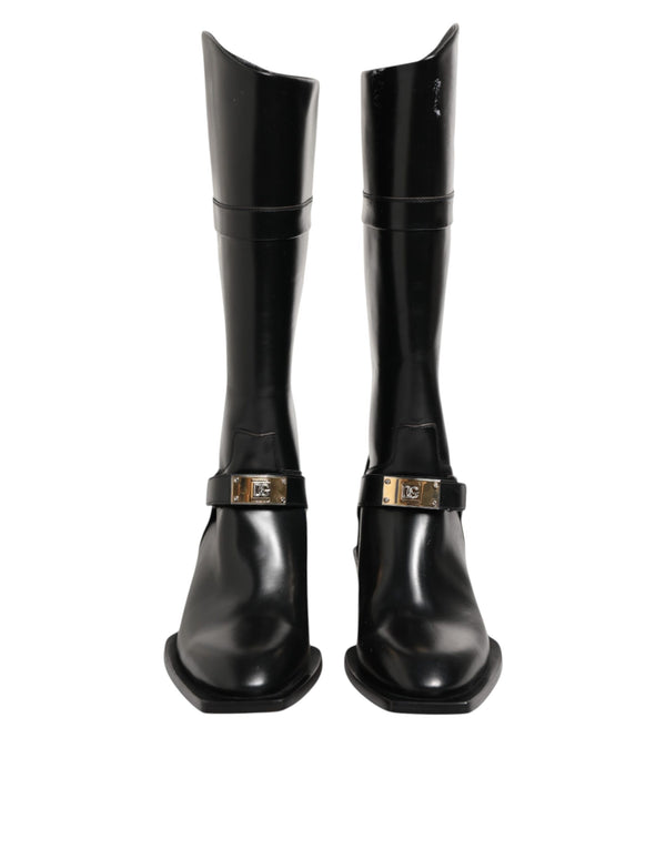 Schwarzes Logo Plaque Over The Calf Stiefel Schuhe