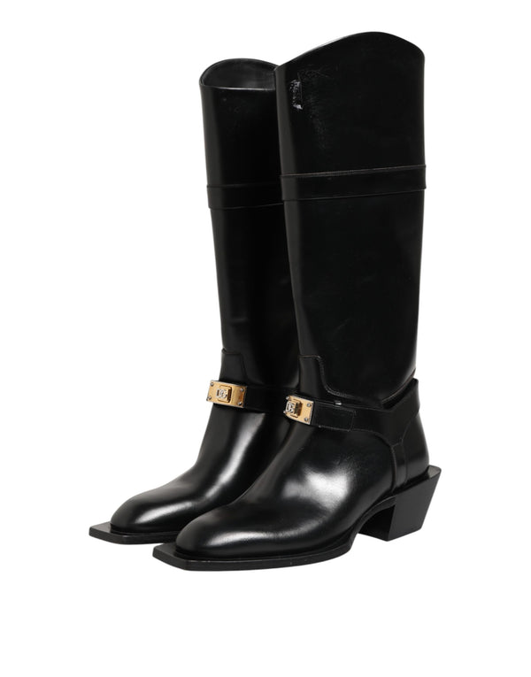 Schwarzes Logo Plaque Over The Calf Stiefel Schuhe