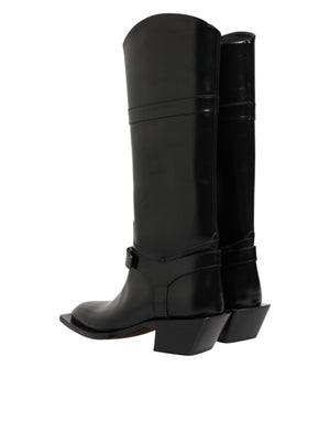 Schwarzes Logo Plaque Over The Calf Stiefel Schuhe