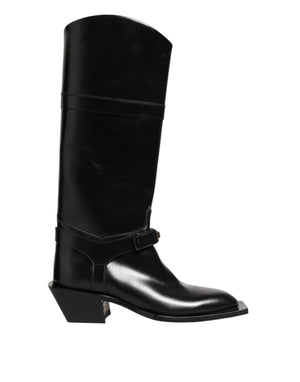 Schwarzes Logo Plaque Over The Calf Stiefel Schuhe