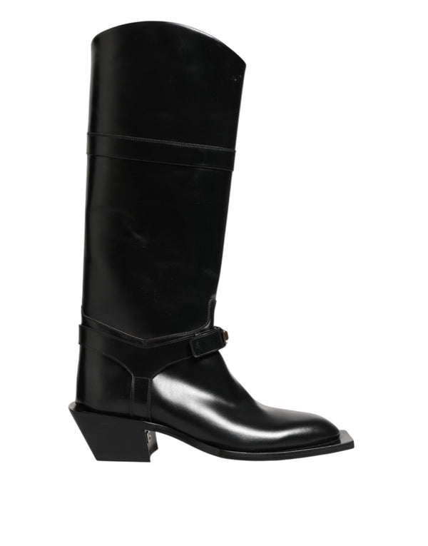Schwarzes Logo Plaque Over The Calf Stiefel Schuhe