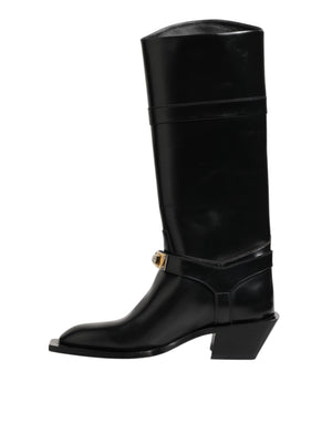 Schwarzes Logo Plaque Over The Calf Stiefel Schuhe