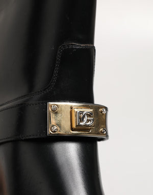 Schwarzes Logo Plaque Over The Calf Stiefel Schuhe