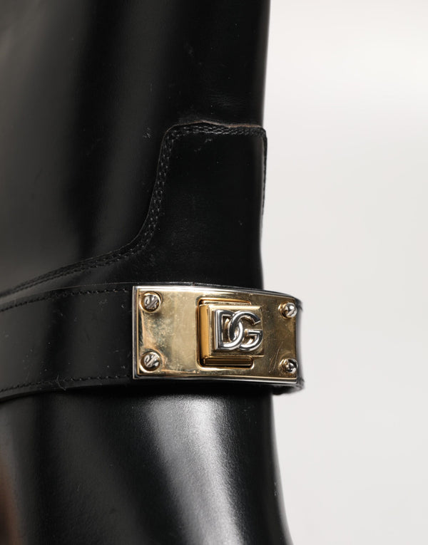 Schwarzes Logo Plaque Over The Calf Stiefel Schuhe