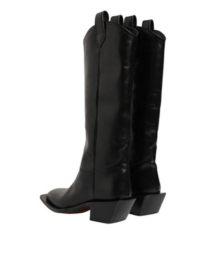 Schwarz Leder Over The Calf Biker Stiefel Schuhe
