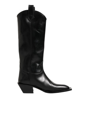 Schwarz Leder Over The Calf Biker Stiefel Schuhe