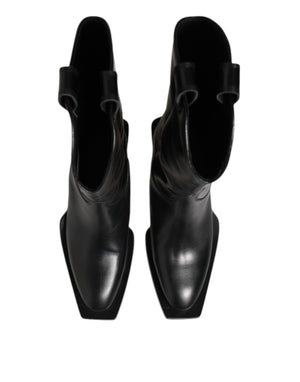 Schwarz Leder Over The Calf Biker Stiefel Schuhe