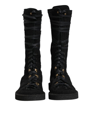 Schwarz Alpaka Wolle Wildleder Mid Calf Stiefel Schuhe