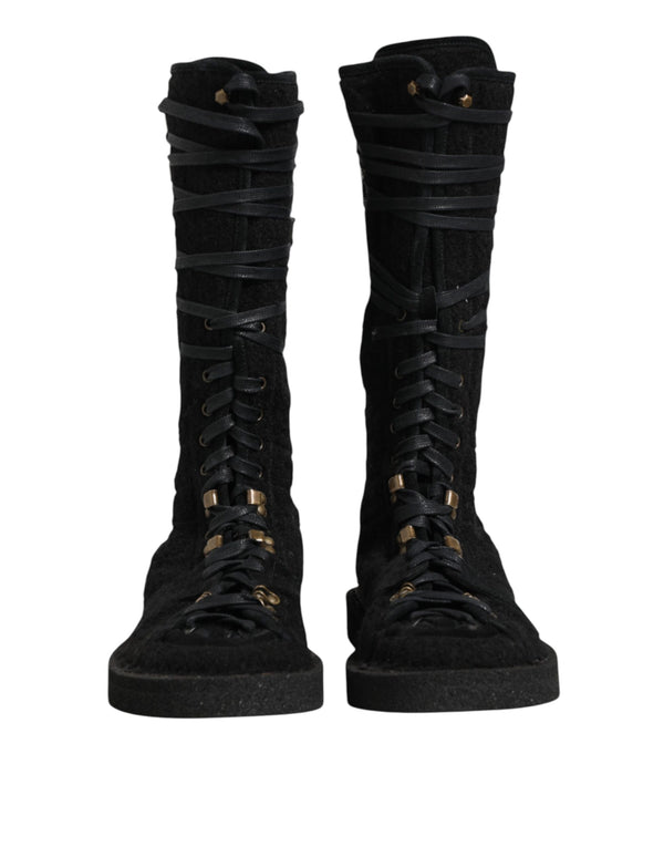 Schwarz Alpaka Wolle Wildleder Mid Calf Stiefel Schuhe