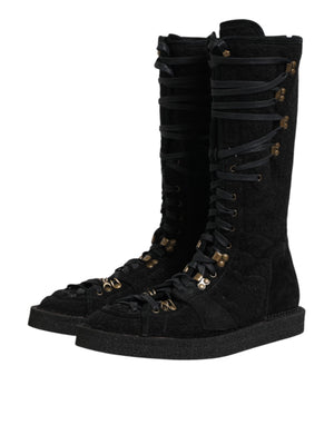 Schwarz Alpaka Wolle Wildleder Mid Calf Stiefel Schuhe