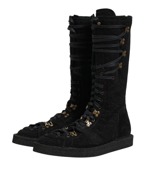 Schwarz Alpaka Wolle Wildleder Mid Calf Stiefel Schuhe