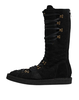 Schwarz Alpaka Wolle Wildleder Mid Calf Stiefel Schuhe