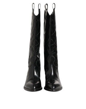 Schwarz Leder Over The Calf Biker Stiefel Schuhe