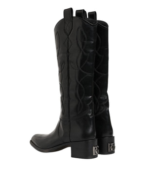 Schwarz Leder Over The Calf Biker Stiefel Schuhe
