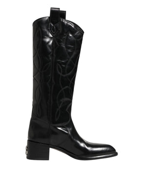 Schwarz Leder Over The Calf Biker Stiefel Schuhe