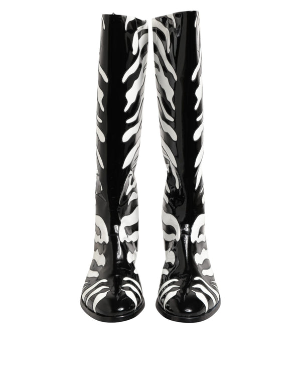 Schwarz Weiß Zebra Over The Calf Stiefel Schuhe