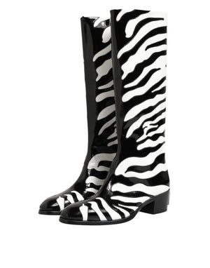 Schwarz Weiß Zebra Over The Calf Stiefel Schuhe