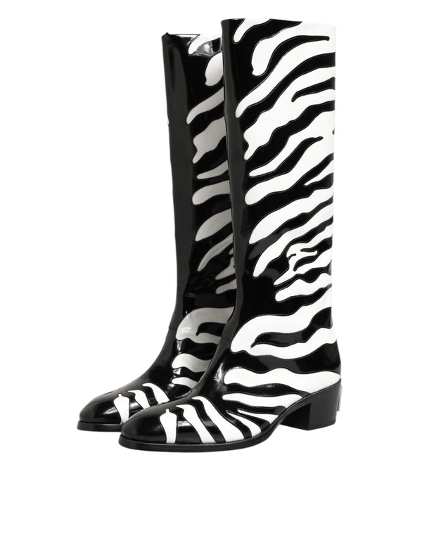 Schwarz Weiß Zebra Over The Calf Stiefel Schuhe