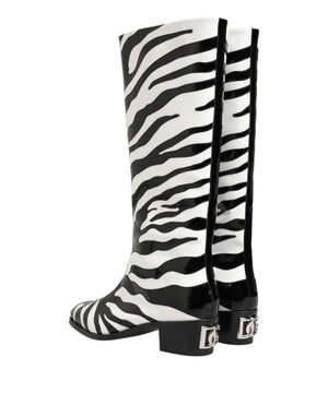Schwarz Weiß Zebra Over The Calf Stiefel Schuhe
