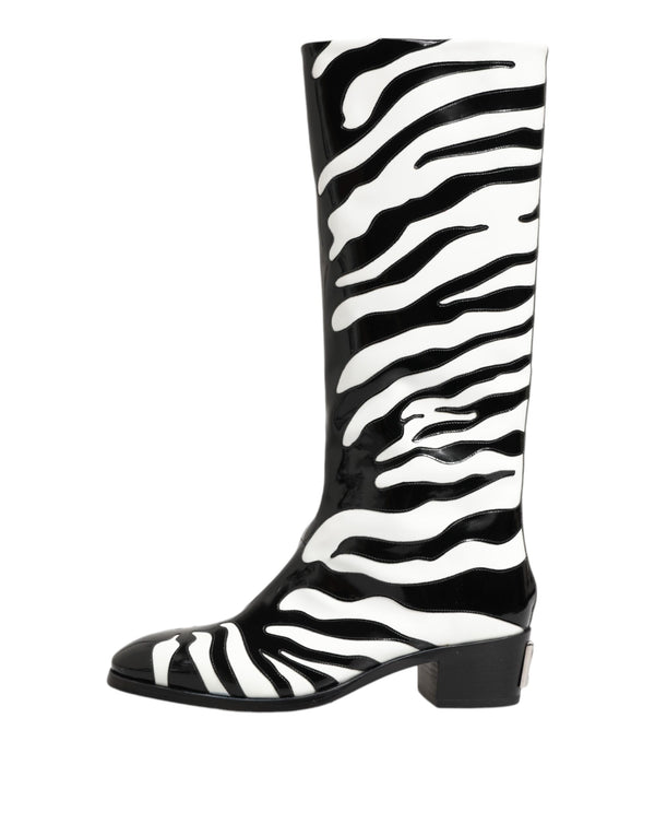 Schwarz Weiß Zebra Over The Calf Stiefel Schuhe