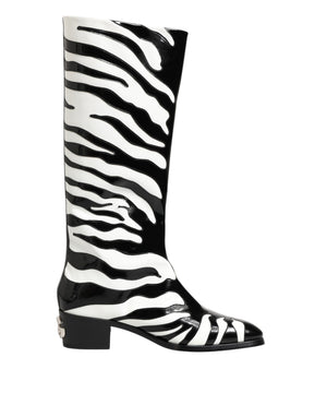 Schwarz Weiß Zebra Over The Calf Stiefel Schuhe