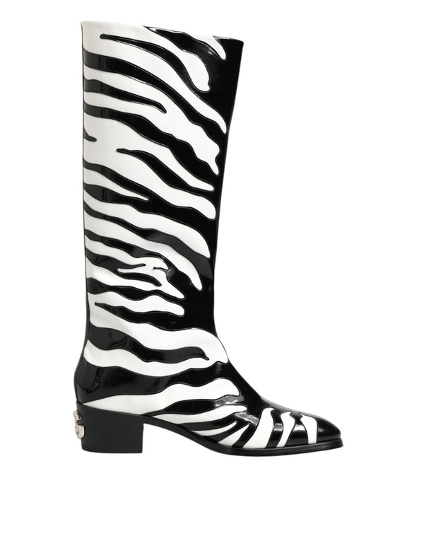 Schwarz Weiß Zebra Over The Calf Stiefel Schuhe