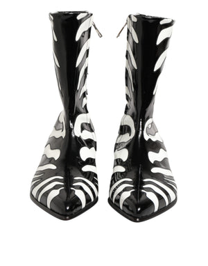 Schwarz Weiß Zebra Leder Mid Calf Stiefel Schuhe