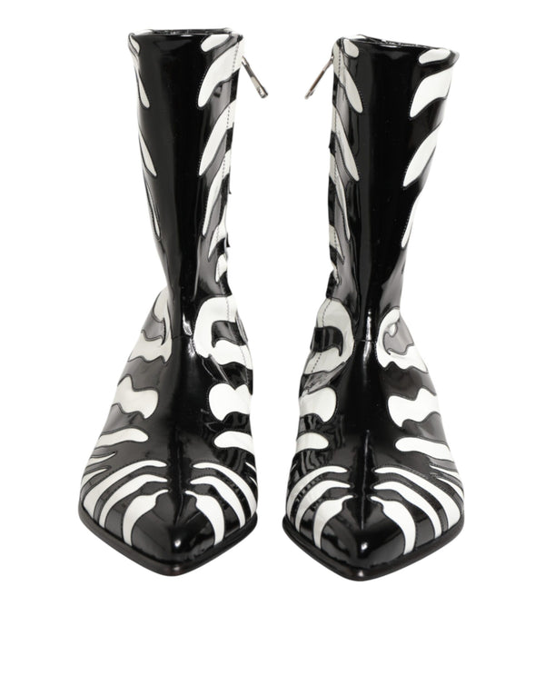 Schwarz Weiß Zebra Leder Mid Calf Stiefel Schuhe