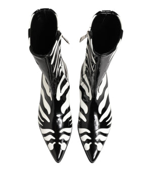 Schwarz Weiß Zebra Leder Mid Calf Stiefel Schuhe
