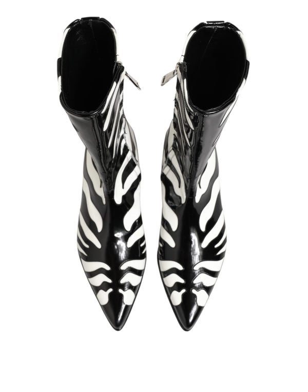 Schwarz Weiß Zebra Leder Mid Calf Stiefel Schuhe