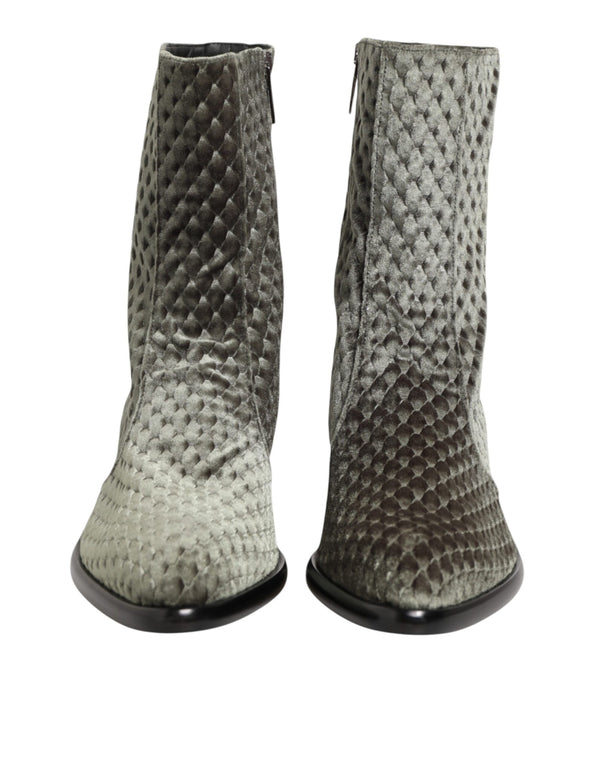 Graue Baumwolle Samt Mid Calf Kurze Stiefel Schuhe