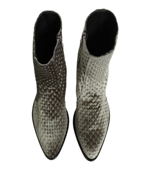 Graue Baumwolle Samt Mid Calf Kurze Stiefel Schuhe
