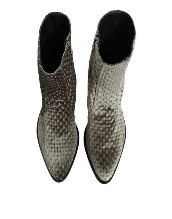 Graue Baumwolle Samt Mid Calf Kurze Stiefel Schuhe