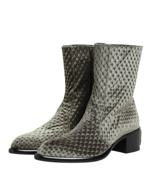 Graue Baumwolle Samt Mid Calf Kurze Stiefel Schuhe