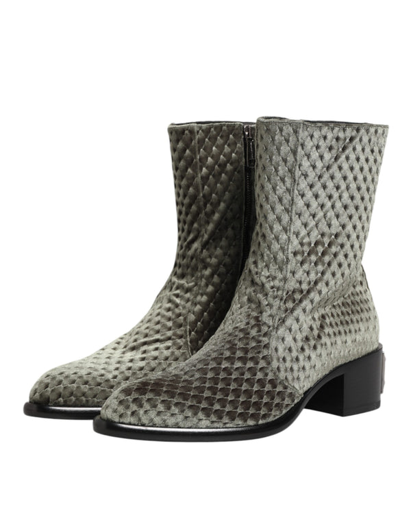 Graue Baumwolle Samt Mid Calf Kurze Stiefel Schuhe