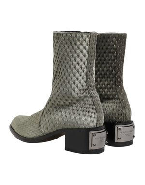 Graue Baumwolle Samt Mid Calf Kurze Stiefel Schuhe