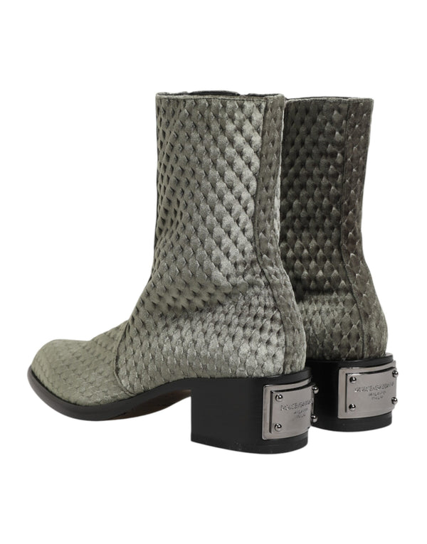 Graue Baumwolle Samt Mid Calf Kurze Stiefel Schuhe