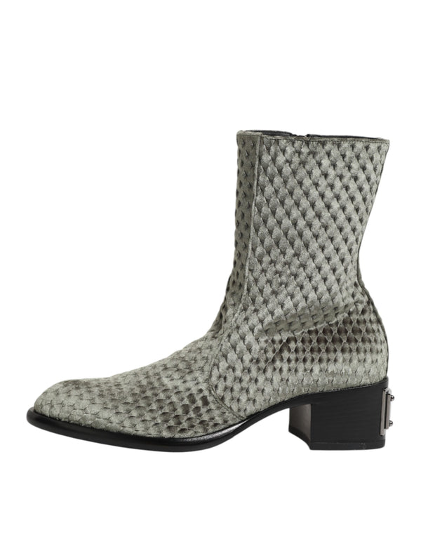 Graue Baumwolle Samt Mid Calf Kurze Stiefel Schuhe