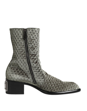 Graue Baumwolle Samt Mid Calf Kurze Stiefel Schuhe