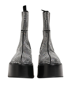 Schwarz Crystal Strass Mid Calf Kurze Stiefel Schuhe