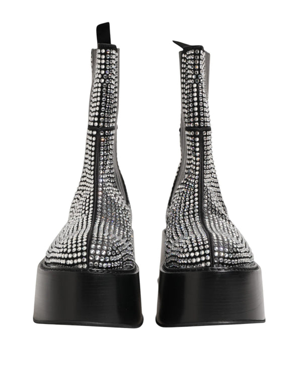 Schwarz Crystal Strass Mid Calf Kurze Stiefel Schuhe