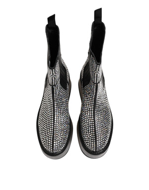 Schwarz Crystal Strass Mid Calf Kurze Stiefel Schuhe