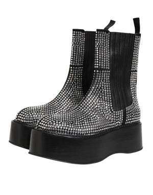 Schwarz Crystal Strass Mid Calf Kurze Stiefel Schuhe