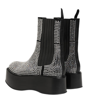 Schwarz Crystal Strass Mid Calf Kurze Stiefel Schuhe