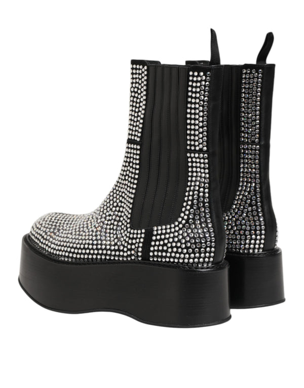 Schwarz Crystal Strass Mid Calf Kurze Stiefel Schuhe