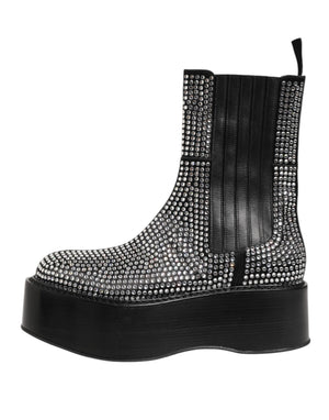 Schwarz Crystal Strass Mid Calf Kurze Stiefel Schuhe