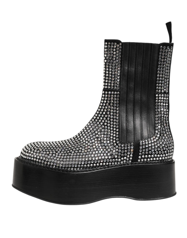 Schwarz Crystal Strass Mid Calf Kurze Stiefel Schuhe