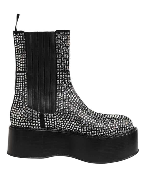 Schwarz Crystal Strass Mid Calf Kurze Stiefel Schuhe